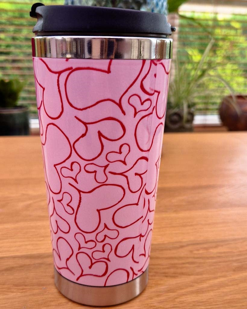 Reusable travel mug with Million Hearts design from Love Collection