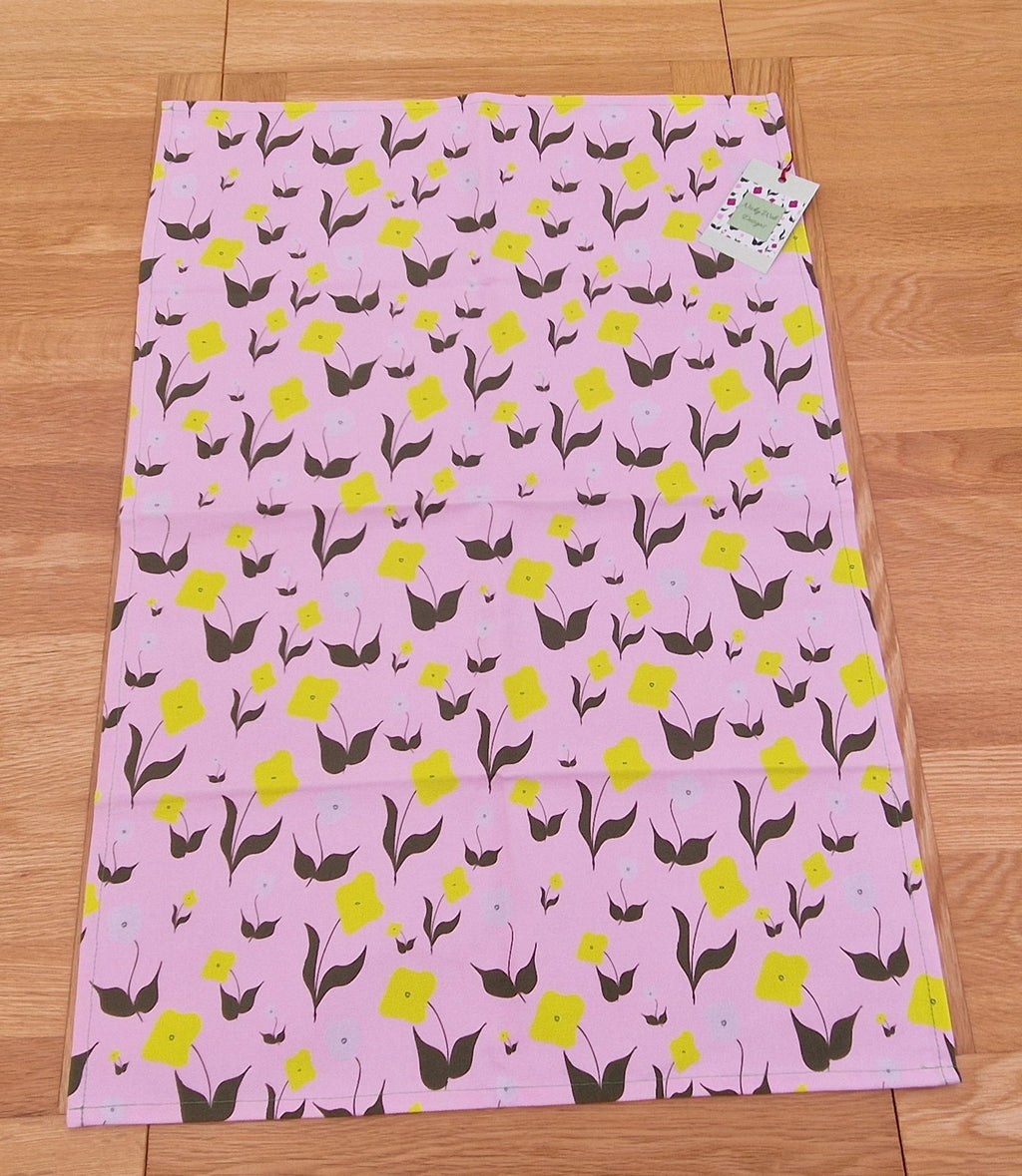 Cotton tea towel with First Flowers pattern in Ballet Pink 2025