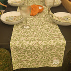 Cotton linen table runner with Variegated Boxwood design