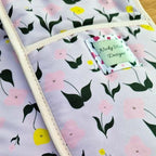 Double oven gloves with First Flowers pattern in Lilac Dusk