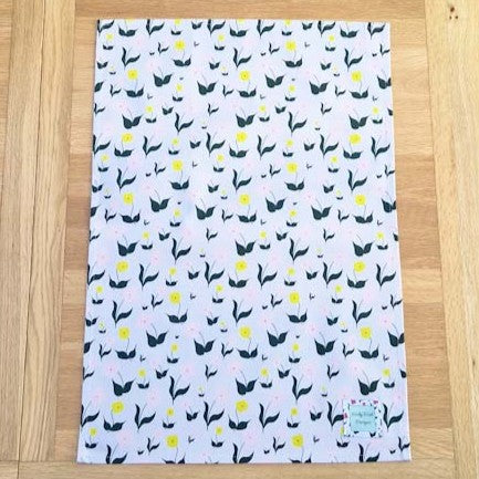 Organic cotton tea towel with First Flowers pattern in Lilac Dusk