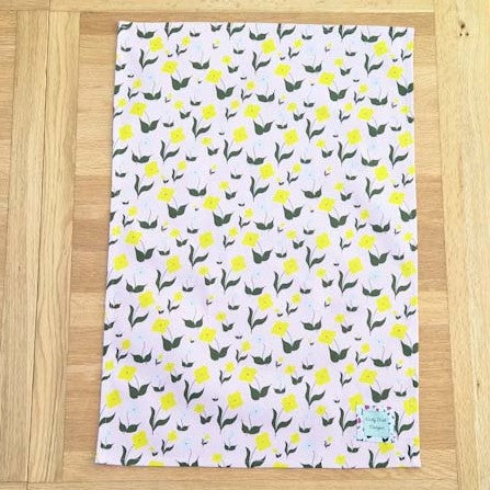 Organic cotton tea towel with First Flowers pattern in Ballet Pink