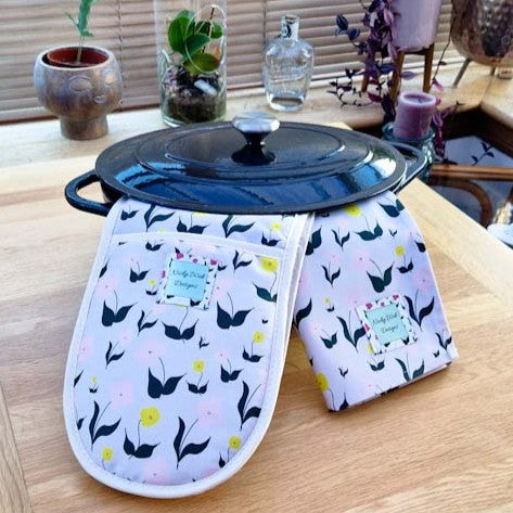 Organic Cotton Tea Towel – First Flowers (Lilac Dusk)