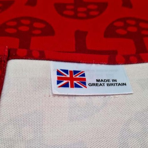 Organic cotton tea towel with Glen Tanar Mushrooms pattern in Light Berry