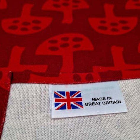 Organic cotton tea towel with Glen Tanar Mushrooms pattern in Very Berry