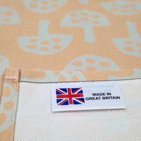 Organic cotton tea towel with Glen Tanar Mushrooms pattern in Pale Acorn
