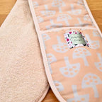Double oven gloves with Glen Tanar Mushroom pattern in Pale Acorn