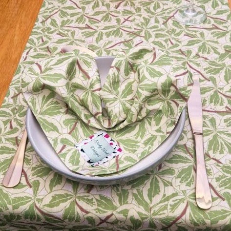 Cotton linen napkins with Variegated Boxwood design
