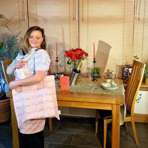 Cotton linen tote bag with Love Love Love pattern from Love Collection