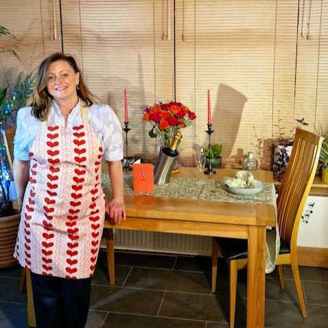 Adult cotton apron with Stripped Hearts pattern from Love Collection