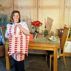 Cotton linen tote bag with Stripped Hearts pattern from Love Collection