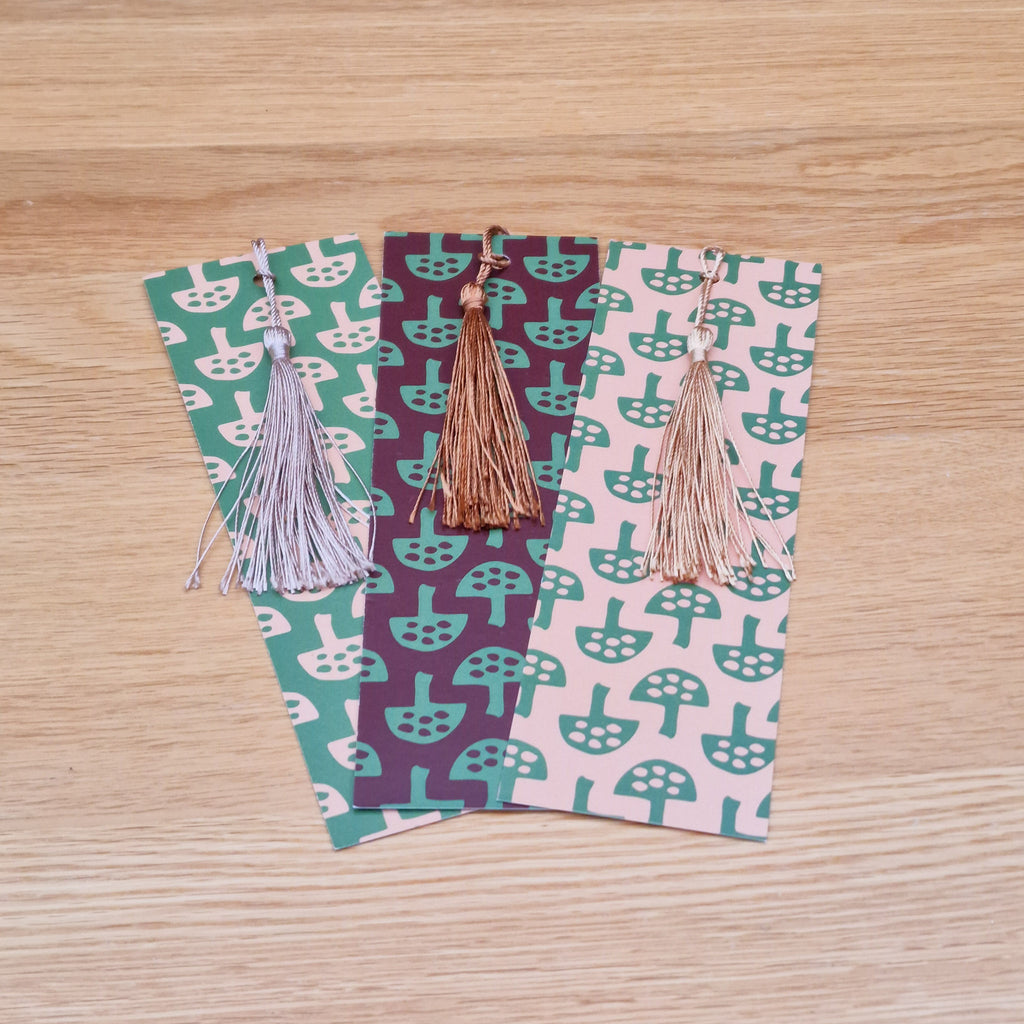 Glen Tanar Mushrooms bookmark with woodland mushroom design