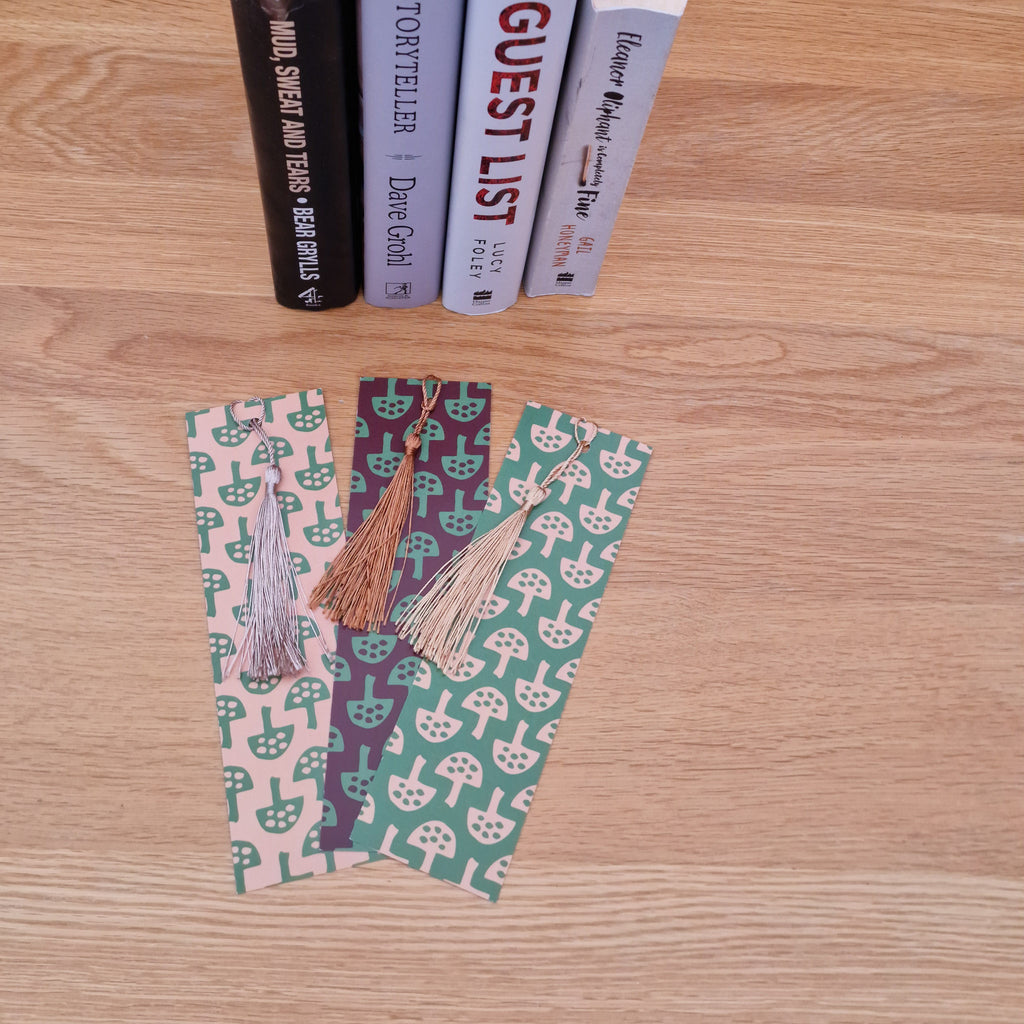 Glen Tanar Mushrooms bookmark with woodland mushroom design