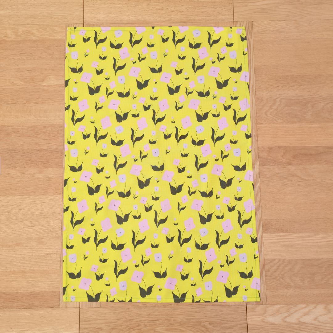 Cotton Tea Towel – First Flowers (Sunshine Yellow 2025) - SALE