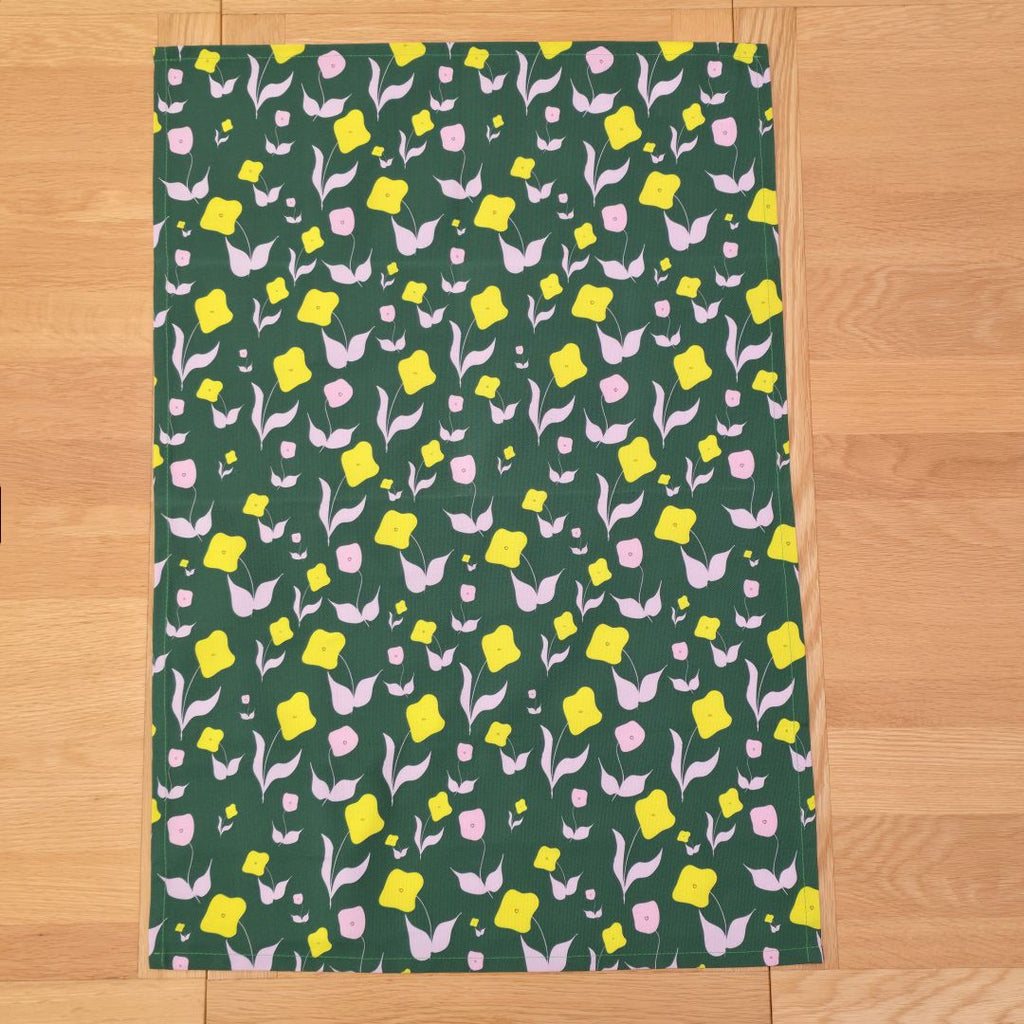 Cotton Tea Towel – First Flowers (Forest Green 2025) - SALE