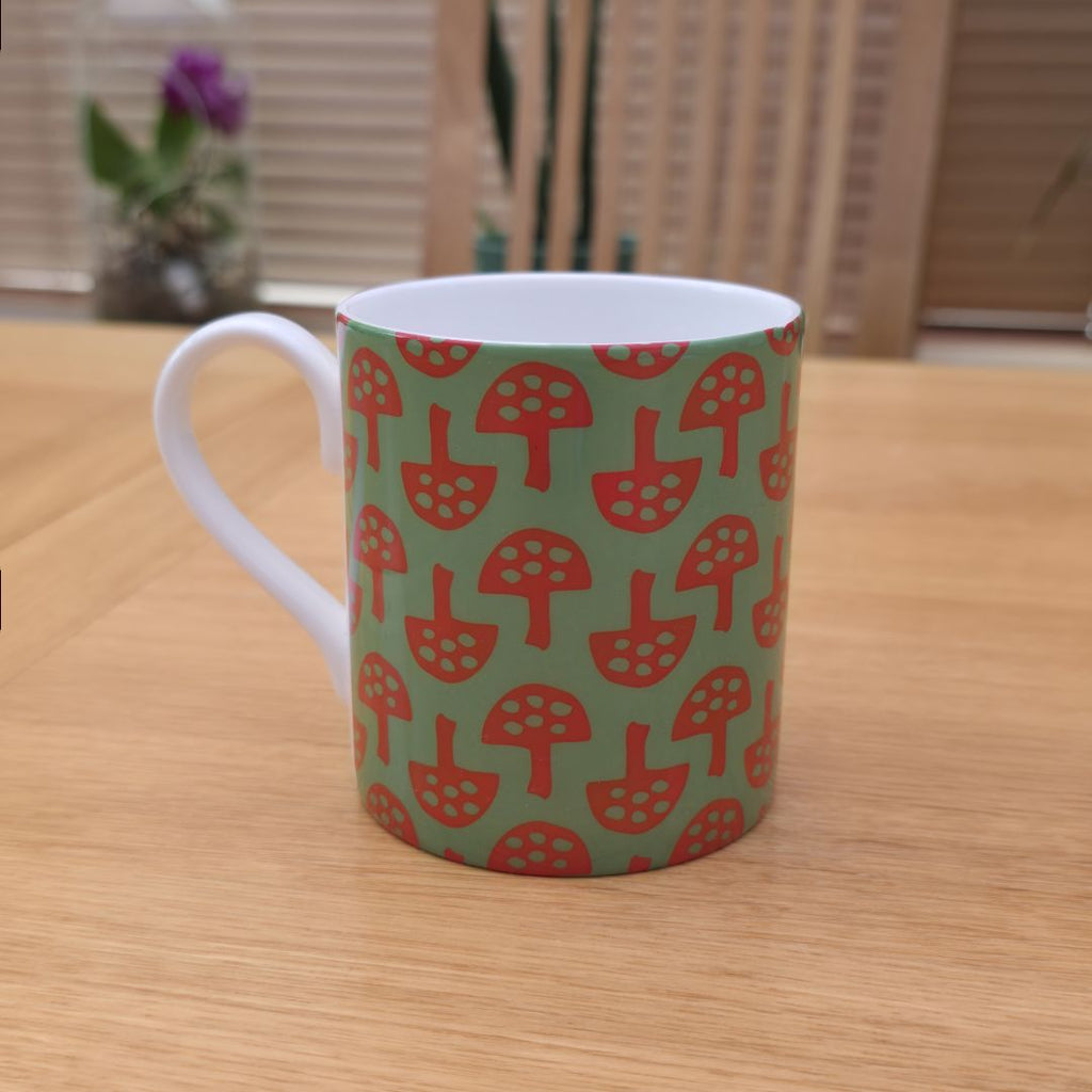 Fine Bone China Mug – Glen Tanar Mushrooms (Grass Design) -SALE (SECONDS)