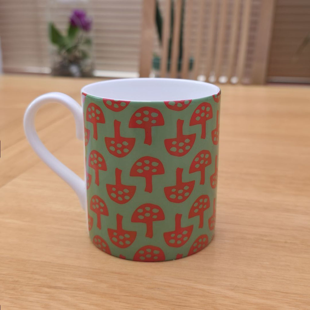 Fine Bone China Mug – Glen Tanar Mushrooms (Grass Design) -SALE (SECONDS)