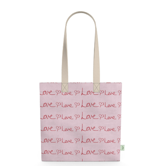 Cotton linen tote bag with Love Love Love pattern from Love Collection