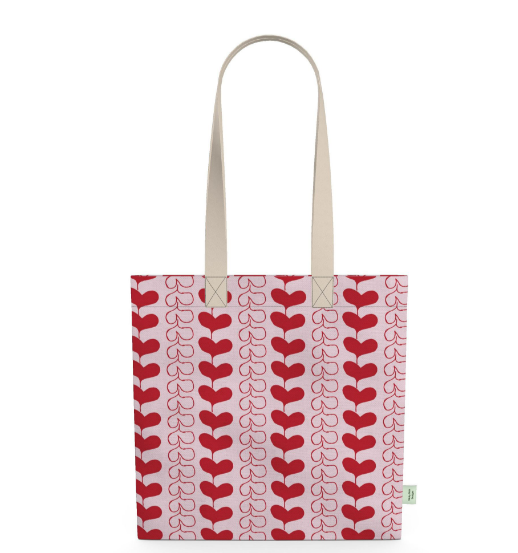 Cotton linen tote bag with Stripped Hearts pattern from Love Collection