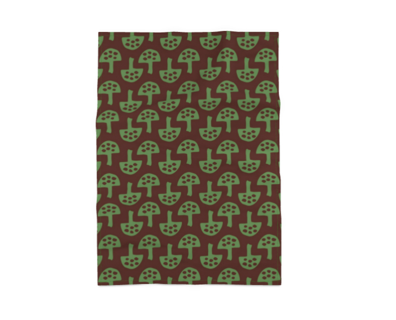 Cotton tea towel with Glen Tanar Mushrooms pattern in Bark